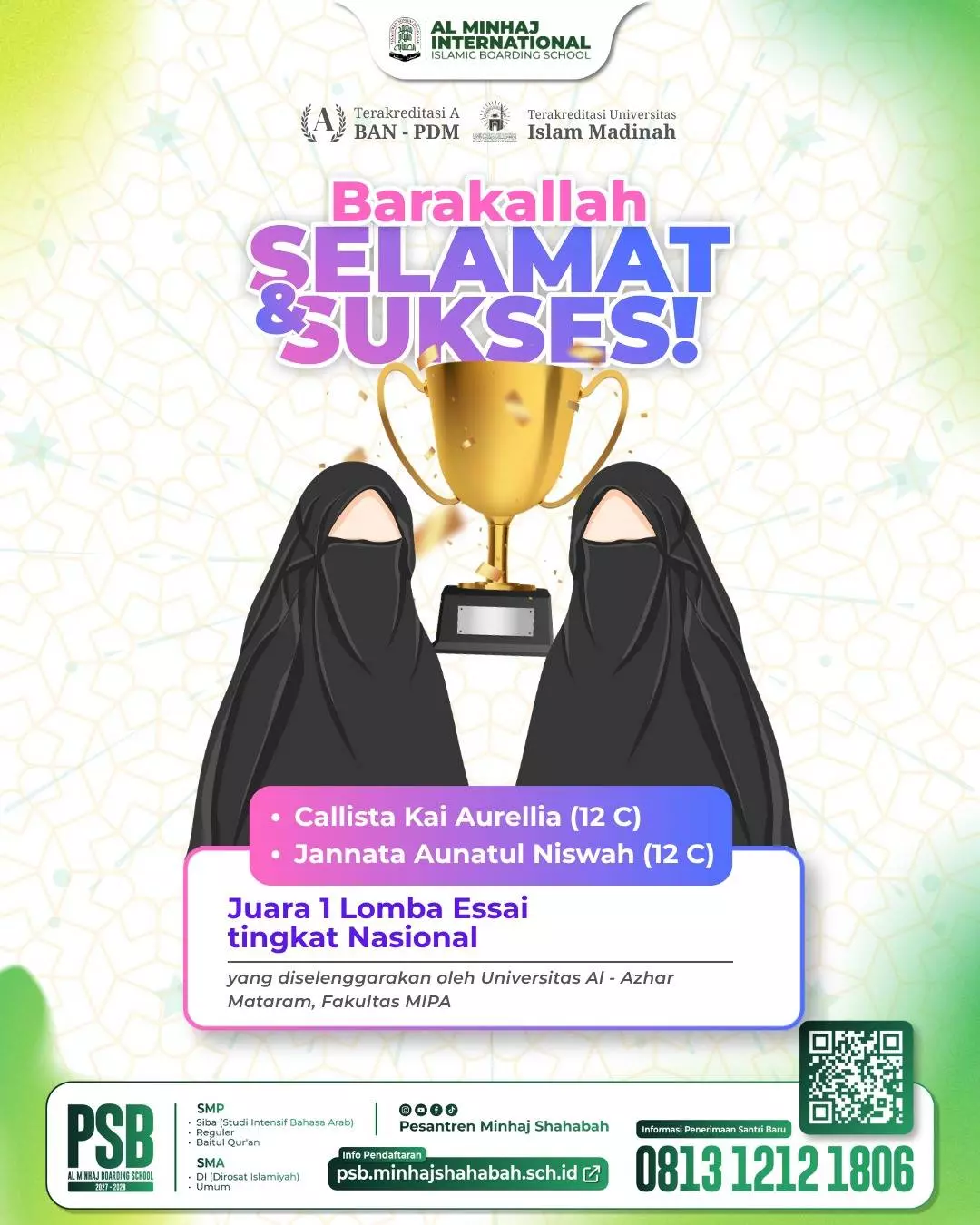 Alhamdulillah, kabar gembira kembali datang dari SMA Al Minhaj Boarding School! 🎉